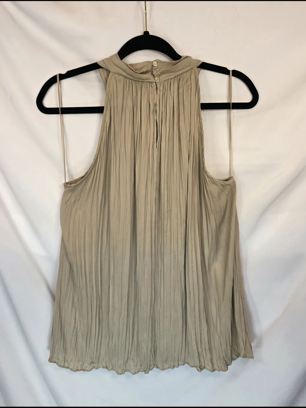 Rachel Zoe Taupe Boho Chic Office Pleated Halter Chunky Chain Accent Blouse Sz M - Picture 6 of 6